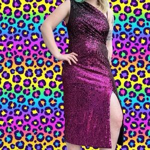 NWOT Dress the Population “Palmer” One Shoulder Ombré Sequin Dress, orig $258